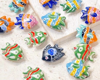 2pcs handmade fish porcelain beads fish-shape ceramic beads DIY crafts hand paint