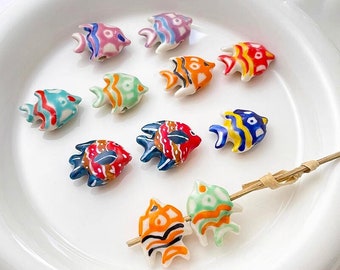 2pcs handmade fish porcelain beads fish-shape ceramic beads DIY crafts hand paint