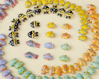 2pcs handmade fish porcelain beads fish-shape ceramic beads DIY crafts hand paint