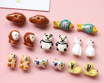 2pcs handmade animal porcelain beads penguin cookie bear panda ceramic beads  DIY crafts hand paint