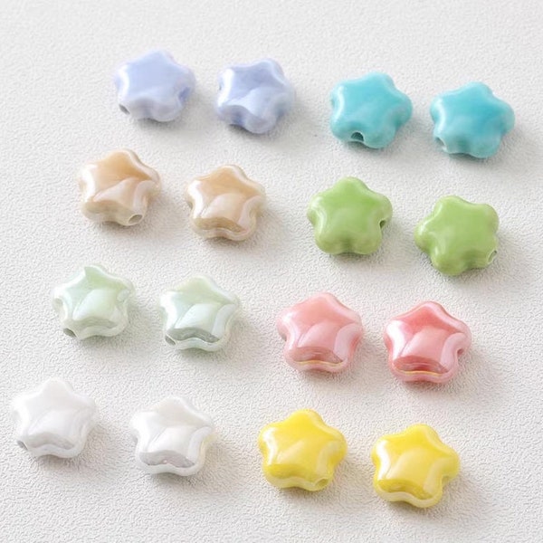 5pcs star floral shape porcelain beads glazed ceramic beads DIY crafts hand paint