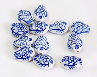 5/50pcs handmade glazed fish porcelain beads fish-shape ceramic beads DIY crafts hand paint