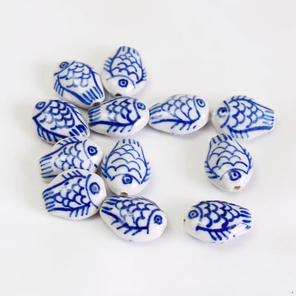 5/50pcs handmade glazed fish porcelain beads fish-shape ceramic beads DIY crafts hand paint