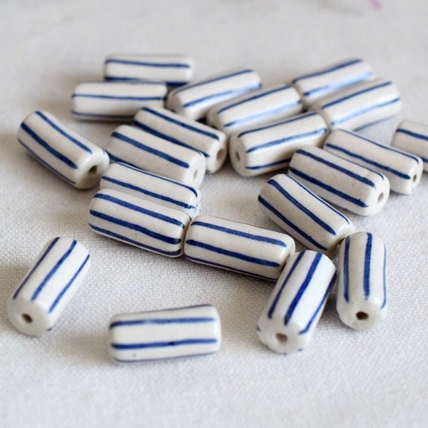 5pcs blue-and-white lined porcelain, hand-painted ceramic beads beaded necklaces DIY jewelry accessories