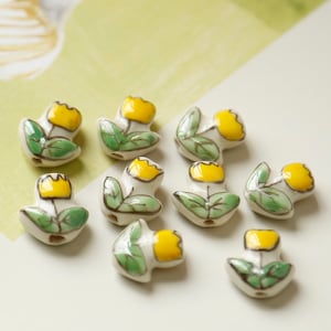 5/50pcs handmade yellow floral porcelain beads ceramic beads DIY crafts DIY jewelry