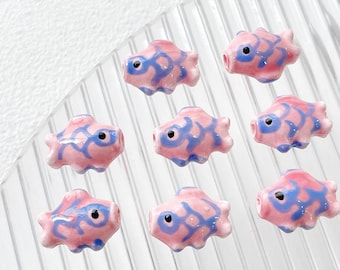 5pcs handmade fish porcelain beads fish-shape ceramic beads DIY crafts hand paint