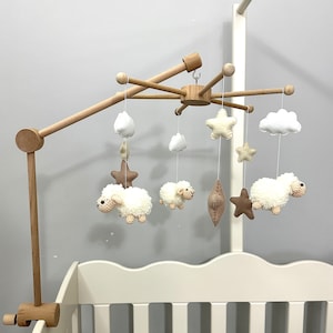 Baby Crib Mobile, Sheep Mobile, Crochet Mobile, Crib Holder, Arm Hanger, Mobile Nursery Decor, Baby Boy Mobile, Mobile Girl Baby