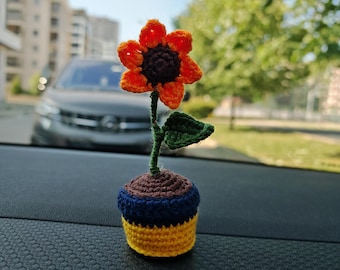 Crochet Car Dashboard Flower Decor, Otomobil Accessories, Ukrainian flag decor