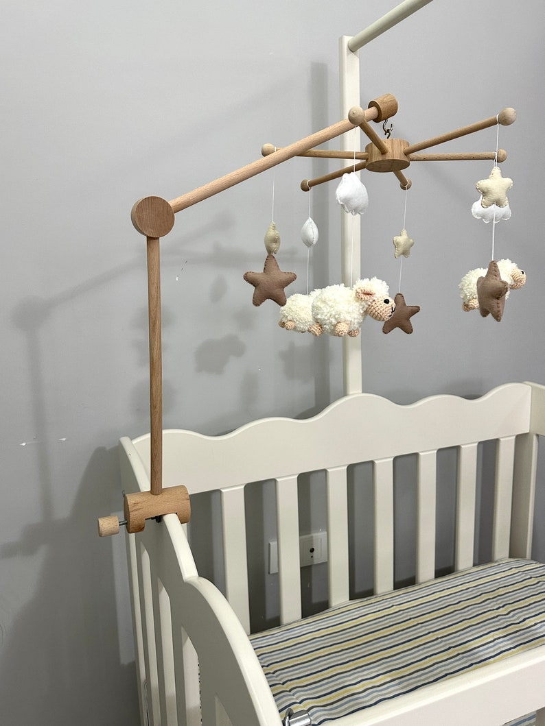 Sheep Baby Crib Mobile, Sheep Mobile, Crochet Mobile, Crib Holder, Arm Hanger, Mobile Nursery Decor, Baby Boy Mobile, Baby Mobile for Girl image 2