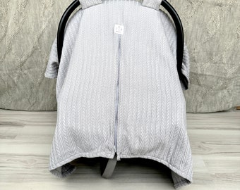 Car Seat Canopy Cover Baby Girl and Boy Light Gray Pique, 100% Cotton Baby Seat Cover