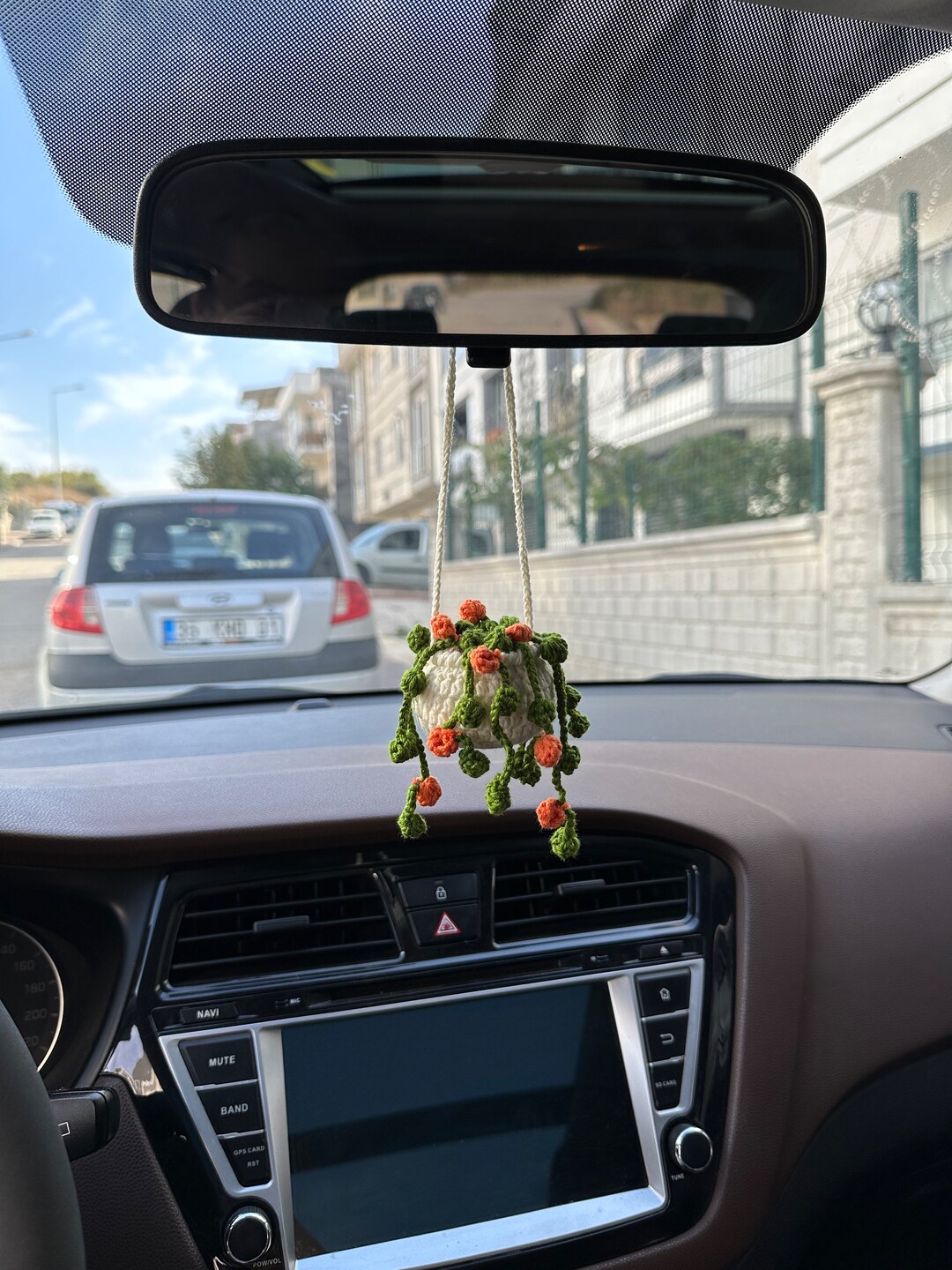 Cute Orange Succulent Car Mirror Hanging, Orange Flower Rear View