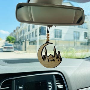 Islamic Rearview Mirror Car Hanger made with Wood and Tassel Keychain, Muslim keychain