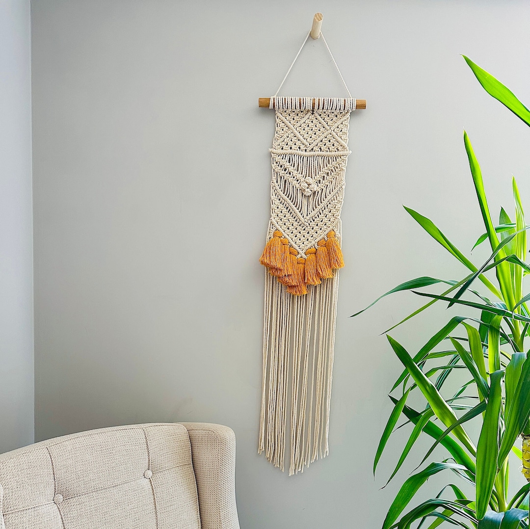 Modern Macrame Long Narrow Wall Art Vertical Wall Decor Etsy