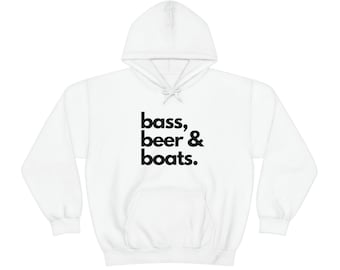Bass, bier & boten Funny Fishing Hooded Sweatshirt, cadeau voor visser, cadeau voor vader/man/zoon. Middelzware hoodie, vissen op baars