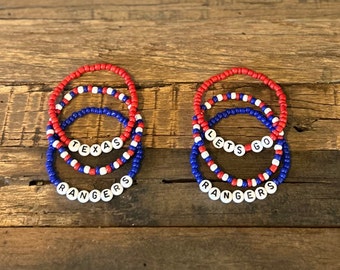 Texas Rangers World Series Bracelet Stack| Rangers Bracelet| Personalized MLB Bracelet| Rangers Bead Bracelet