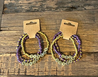Louisiana Tigers Beaded Bracelet Set | Purple and Gold Game Day Accessory