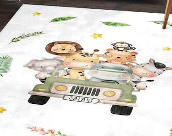 Tropical Jungle Rugs, Cute Animals Rug, Elephant Rugs, Kids Rugs, Safari Rug, Luxury Rug, Colorful Rug, Entry Rug, Accent Rug, Nursery Rug,