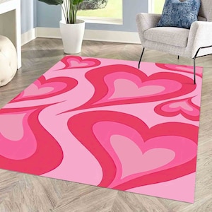 Pink Girl Room Rug, Heart Rug, Pink Rug, Kids Rug, Living Room Rug, Heart Pattern Rug, Girl Rom Decor, Girl Rug, Anti-Slip Carpet, Area Rug,