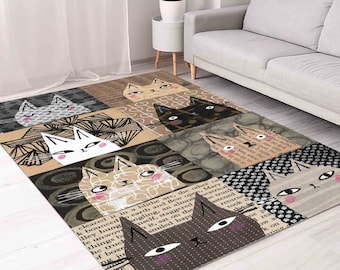 Cat Rugs, Abstract Cat Rugs, Cat Lover Rug, Animal Rug, Custom Rug, Door Mat, Decorative Rug, Bath Rug, Area Rug, Non-Slip Carpet,