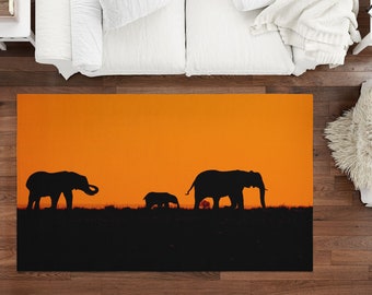 Animal Rug, Elephant Family Rugs, Elephant Rugs, Indoor Rug, African Rug, Non-Slip Carpet, Landscape Rug,Kids Room Rug, Safari Rug,Wild Life