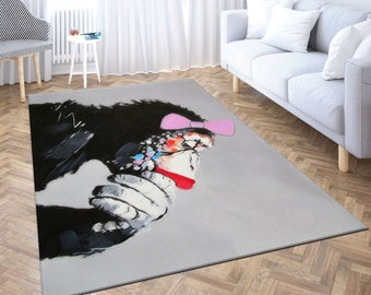 Thinking Woman Monkey Rug, Monkey Rug, Modern Rugs, Animal Rug, Accent Rug, Pattern Rug, Graffiti Rug, Cool Rug, Bathroom Rug, Office Rug,