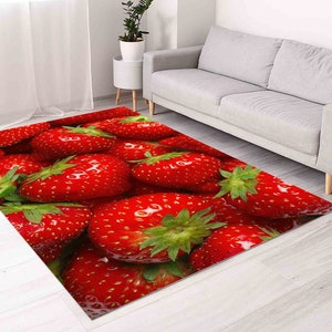 Strawberry Rugs, Kitchen Rug, Fruits Rugs, Modern Rugs, Gift For Her, Pattern Rug, Accent Rug, Bedroom Rug, Classic Rug, Food Rug, Red Rug,