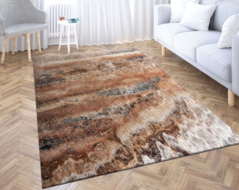 Brown Travertine Rug, Brown Marble Rug, Beige Rugs, Alcohol Ink Rugs, Thick Rug, Machine Washable Rug, Decorative Rug, Customs Rug,