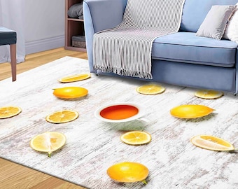 Lemon Rugs, Lemon Pattern Rug, Yellow Rugs, Modern Rug, Anti-Slip Carpet, Custom Rug, Popular Rug, Machine Washable Rug, Kitchen Rug,