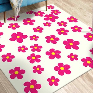 Pink Flowers Rugs, Flowers Rugs, Nursey Rug, Flower Rugs, Entryway Rug, Thin Rug, Accent Rug, Dining Room Rug, Anti-Slip Carpet,
