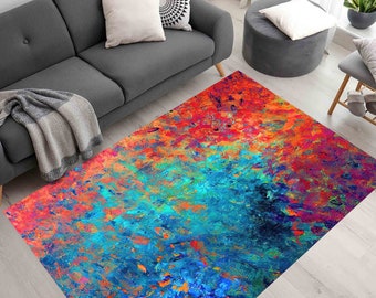 Colorful Abstract Rugs, Blue Rugs, Orange Rugs, Modern Rug, Vivid Color Rug, Thick Rug, Easy To Clean Rug, Cool Rug, Salon Rug, Trendy Rug,