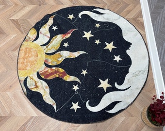 Alfombra astrológica, Alfombras de sol y luna, Alfombras circulares, Alfombras modernas, Alfombra decorativa, Regalos personalizados, Alfombra antideslizante, Alfombra moderna, Alfombra decorativa de oficina,