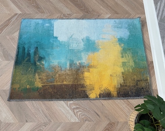 Colorful Painting Rugs, Green And Yellow Rug, Colorful Rug, Modern Rugs, Abstract Print Carpet, Small Rug, Decorative Rug, Gift For The Home