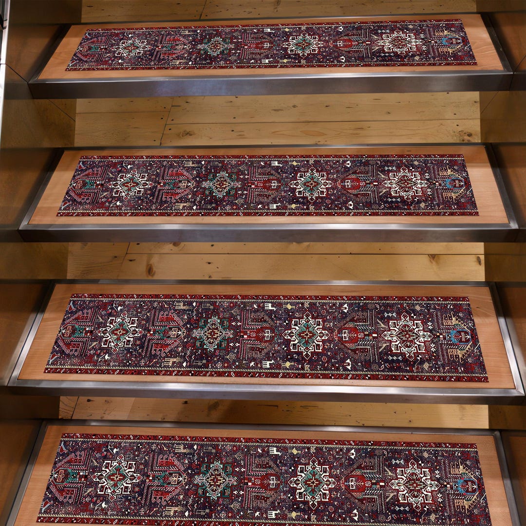 Merida Stair Rug Burgundy Digital Printed Stair Rug - Washable Non-slip Oriental Stair ...