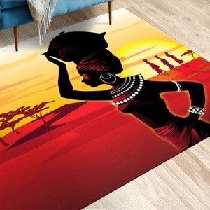 African Woman Silhouette Rugs, African Girl Rug, Abstract Rug, African Rugs, Door Mat, Decorative Rug, Wall Hanging Rug, Entry Rug,