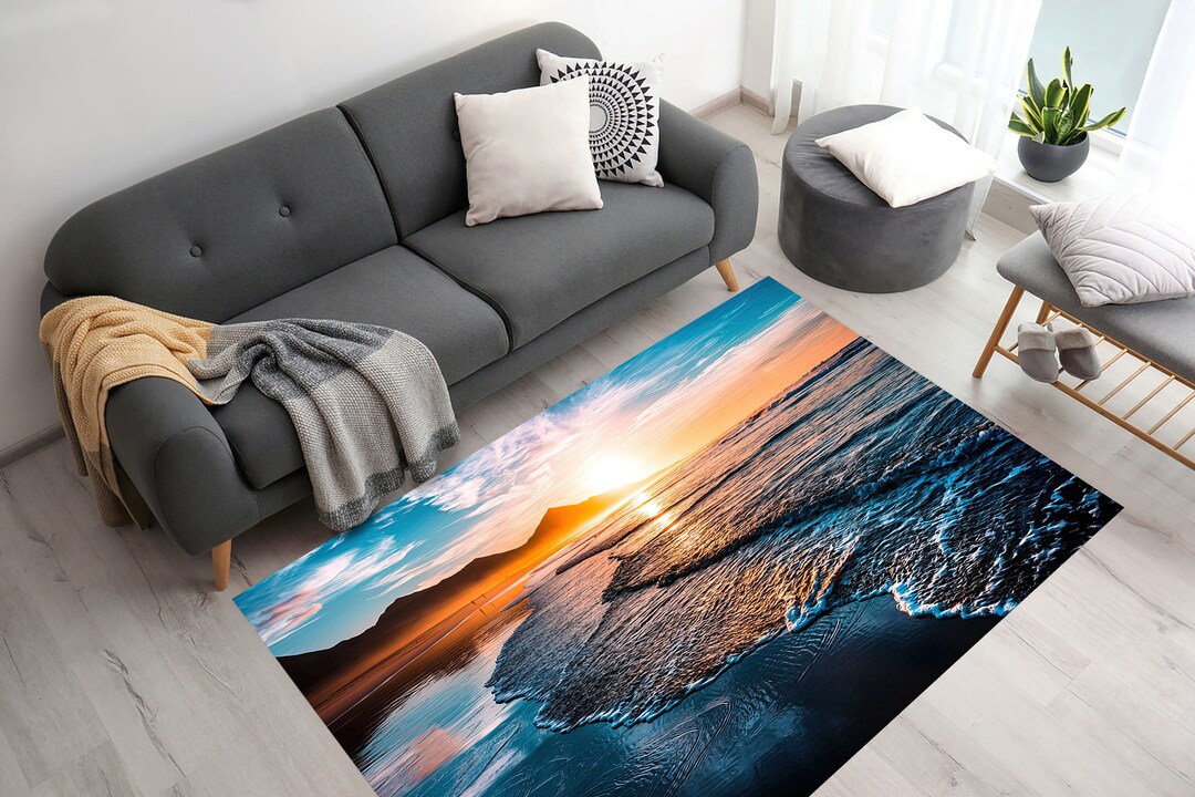 Viewpoint Rug Waves and Sand Rug, Sunset Landscape Rug, View Rugs, Seascape Rug ...