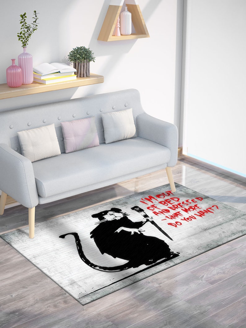 Rat Shaped Rug Banksy Out of Bed Rat Rugs, Banksy Mouse Rugs, Painting Rug, Graffiti ...