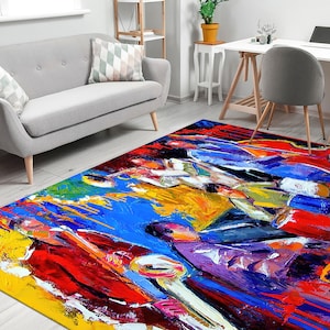 Saxophone Rug, Colorful Jazz Rugs, Music Room Rug, Musical Rug, Abstract Music Rug, Nursery Rug, Bathroom Rug, Musician Rug, Jazz Decor Rug,