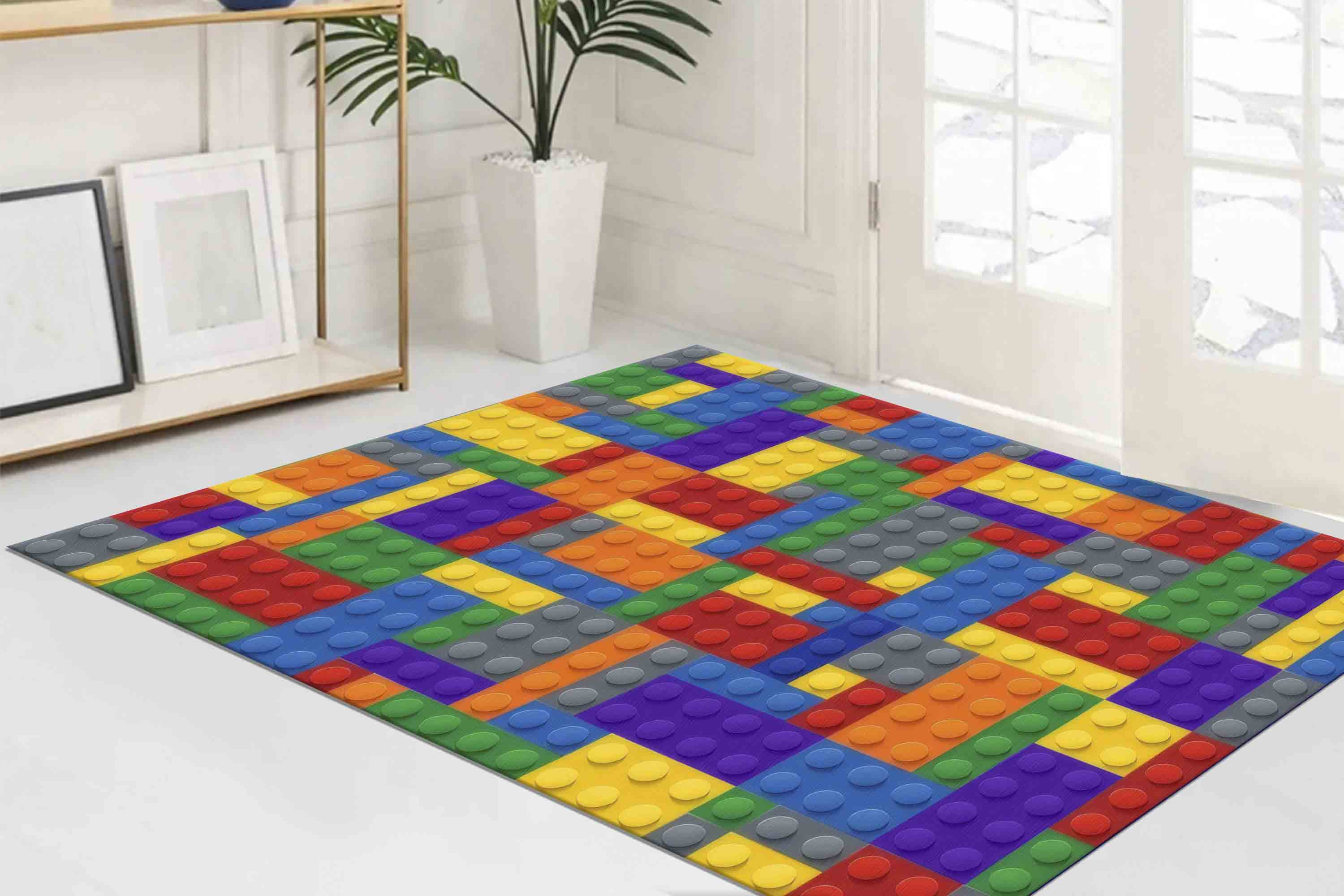 Lego Rug Sticker Colorful Building Blocks Rug | Kids Playroom Carpet | Machine Washable ...