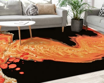 Indoor Rug, Abstract Rug, Office Decor Rug, Non-Slip Carpet, Orange Rugs, Colorful Rugs, Modern Rug, Area Rug, Chenille Rug, Salon Decor Rug