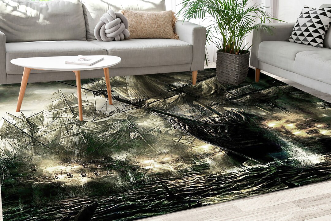 Sailing Ship Rugs, Pirate Ships Rug, Modern Rug, Gift for Him, Corridor