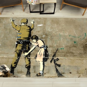 Banksy Solider Graffiti Rugs, Banksy Girl And Soldier Rug, Abstract Rugs, Banksy Political Rug, Salon Rug, Soft Rug, Car Mat, Accent Rug,
