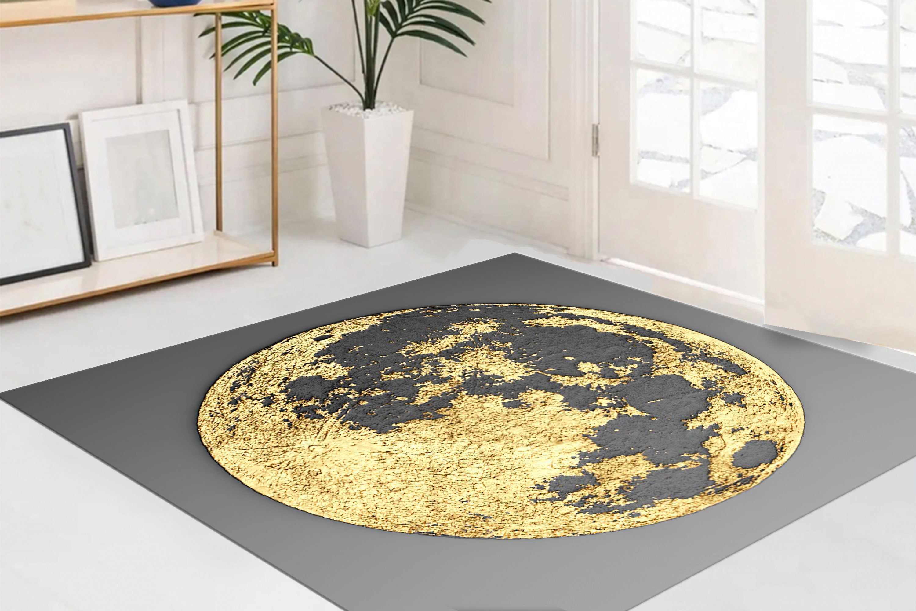 Large Textured Moon Rug Gold Moon Rugs, Gold Moon Rug, Modern Rugs, View Rugs, Space Rug, Gift ...