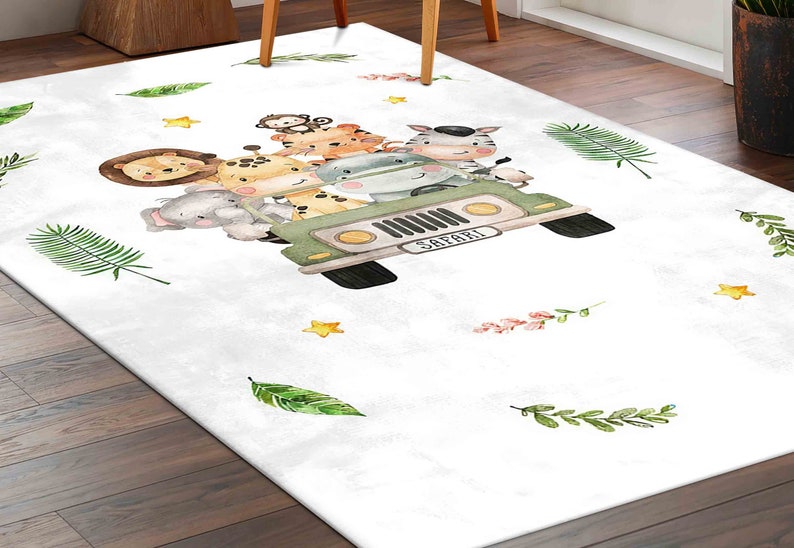 Tropical Jungle Rugs, Cute Animals Rug, Elephant Rugs, Kids Rugs, Safari Rug, Luxury Rug, Colorful Rug, Entry Rug, Accent Rug, Nursery Rug, image 3