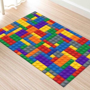 Colorful Building Blocks Rug | Kids Playroom Carpet | Machine Washable Non-Slip Lego Style Rug | Fun Creative Room Decor image 8