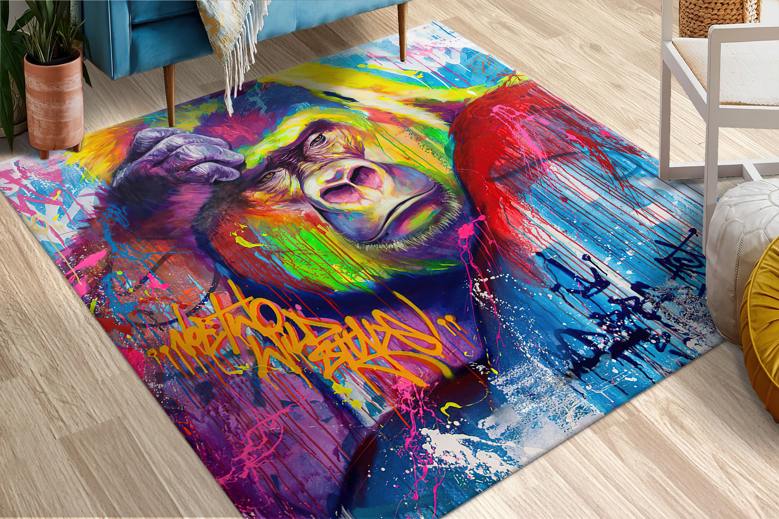 Banksy Gorilla Chimp, Graffiti Rug Carpet, Rainbow Rug,cool Rug,colorful Rug,popular  Rug,themed Rug,living Room,home Decor,gift for Her 