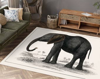 Elephant Drawing Rug, Elephant Lover Gift Rug, Elephant Rugs, Animal Rugs, Cool Rug, Salon Rug, Non Slip Rug, Wedding Rug, Accent Rug,
