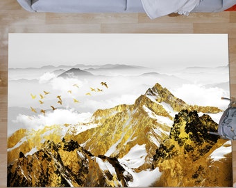 Golden Mountains Rugs, Mountain Rug, Modern Rugs, Landscape Rug, Saloon Rug, Mountain View Rug, Office Decor Rug, Soft Rug, Step Rug,