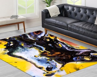 Yellow And Black Rug, Black Rugs, Yellow Rug, Modern Rug, Small Soft Rug, Abstract Oil Rug, Bath Rug, Pattern Rug, Door Mat, Non Slip Rug,