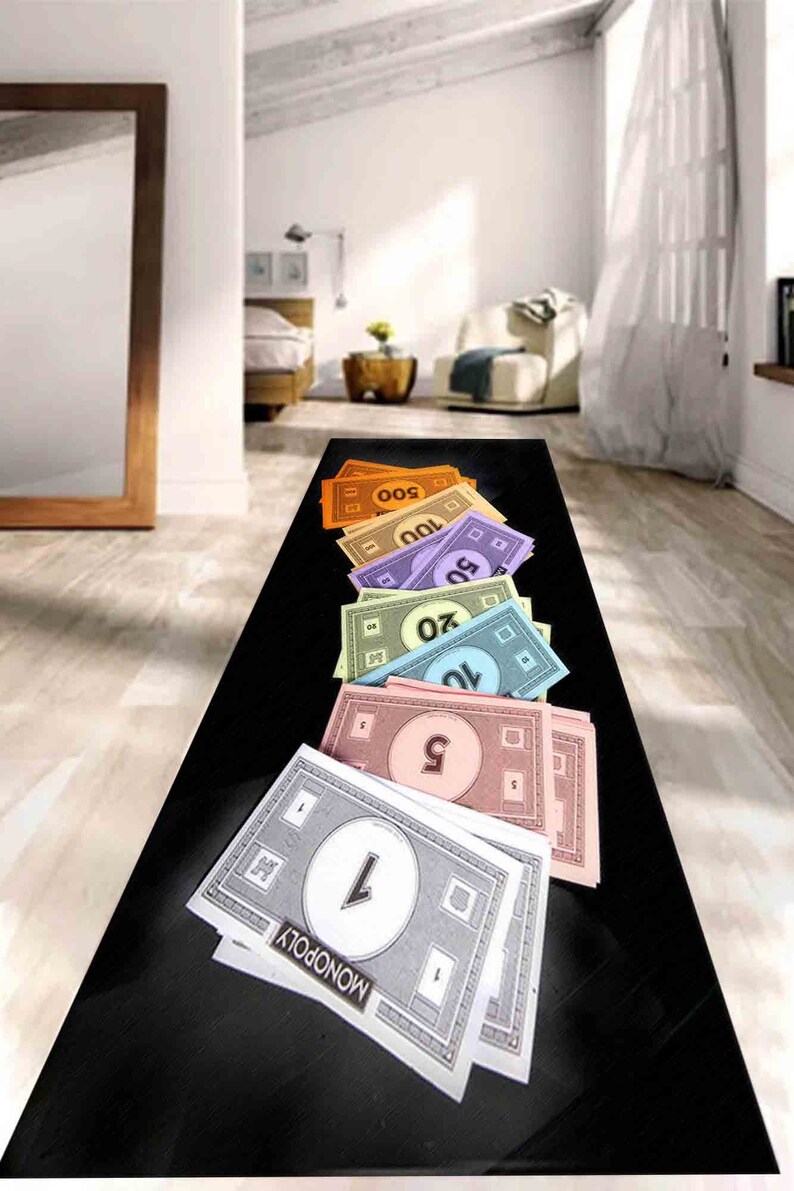 Monopaly Rug Monopoly Money Rug: Colorful Game Room Decor, Machine Washable - Etsy