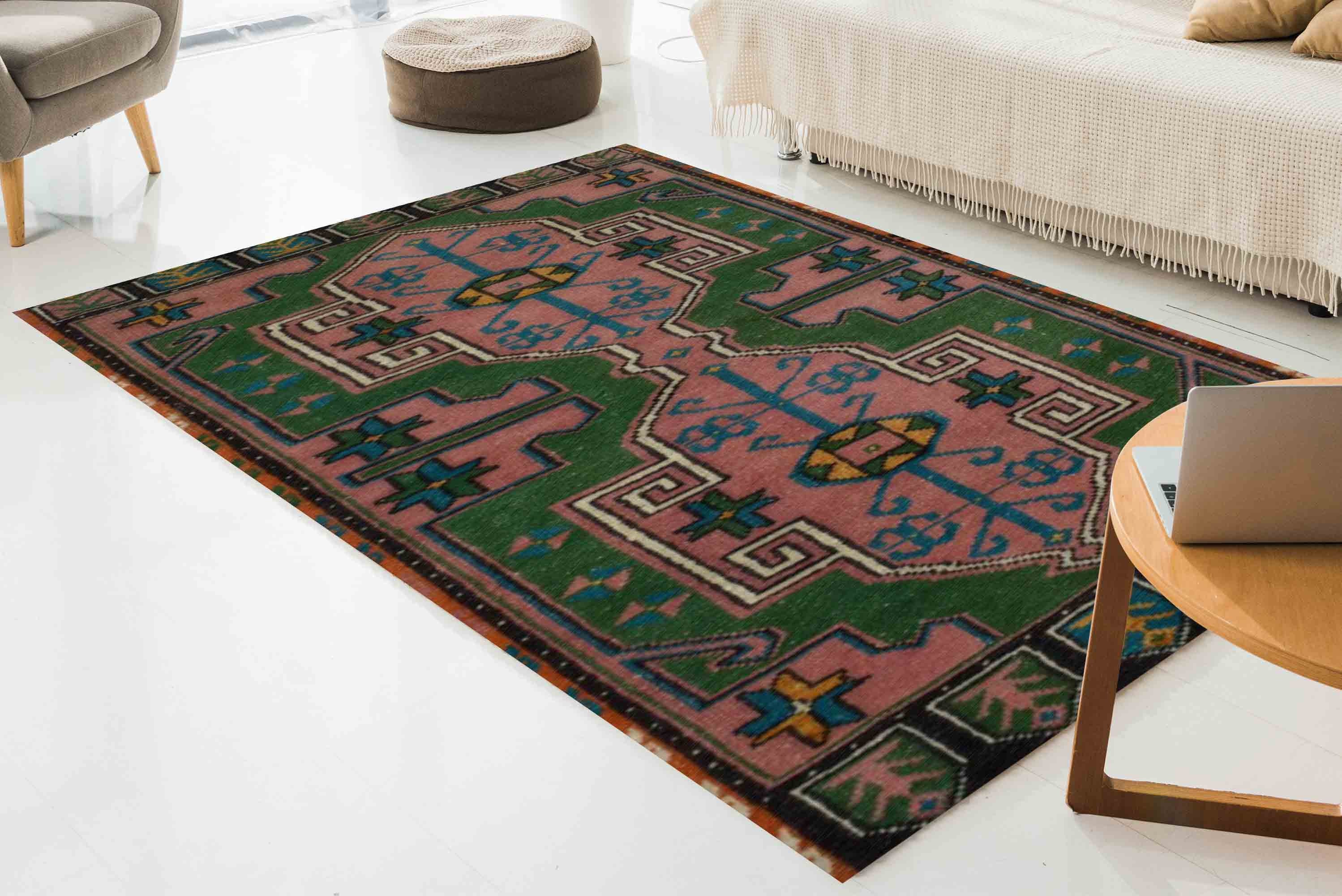 Green Aztec Rug Green and Pink Rug, Kilim Pattern Rugs, Aztec Rug, Farmhouse Decor ...